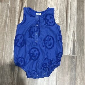 Wynken Blue Baby Sleeveless Snap Romper with Smiley Print